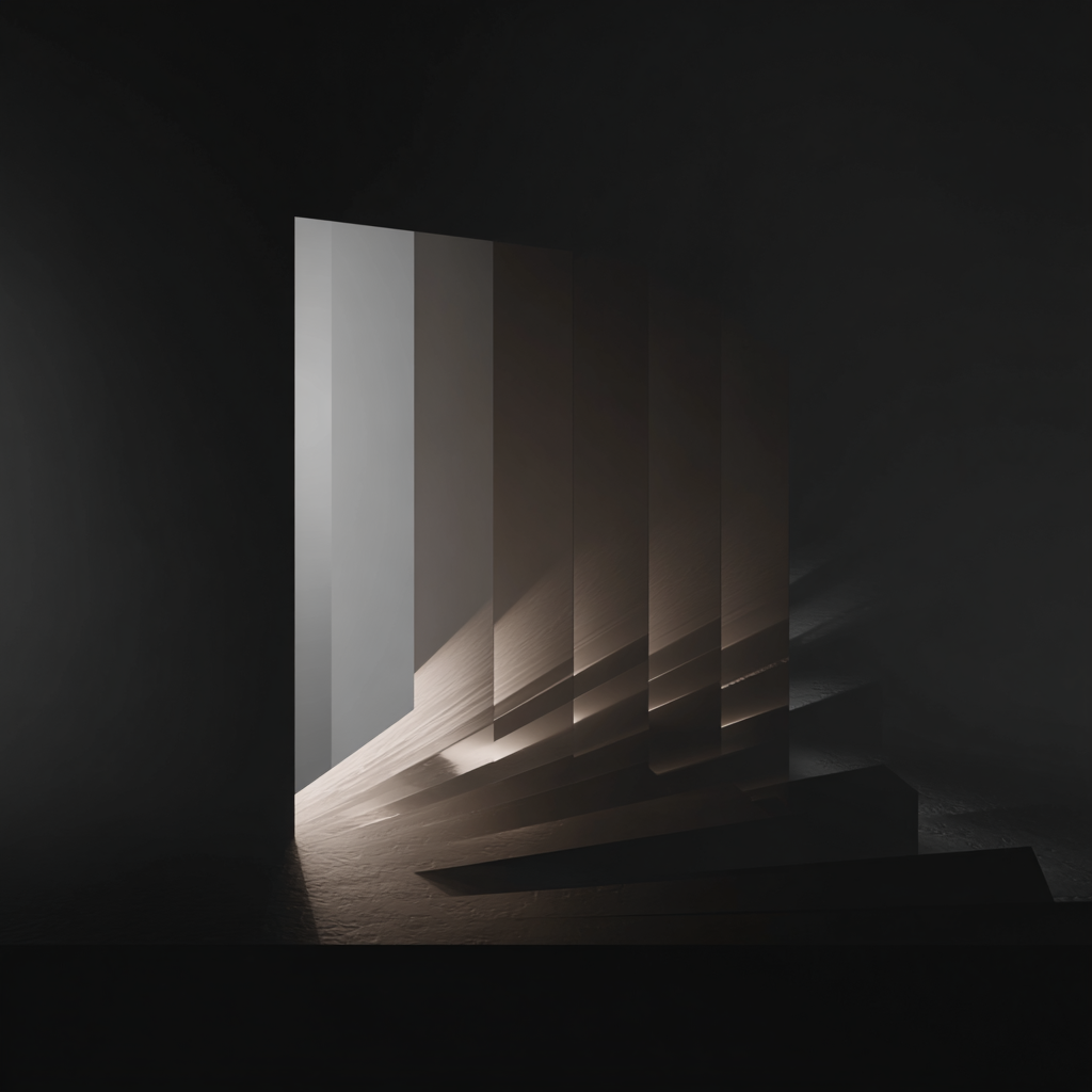 Light streaming through layered openings into a dark space - a visual metaphor for surfacing market activity that was previously obscured